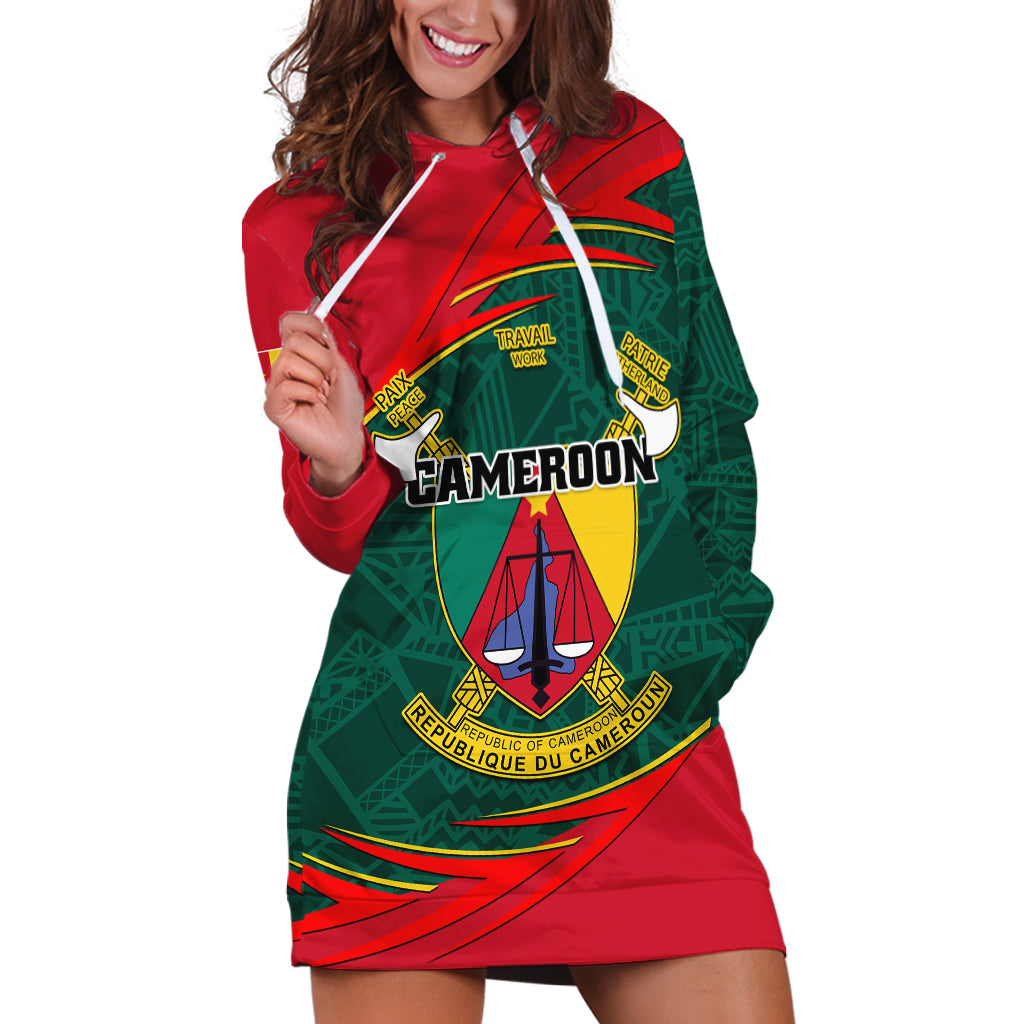 Personalised Cameroon Hoodie Dress Cameroun Coat Of Arms Mix African Pattern - Wonder Print Shop