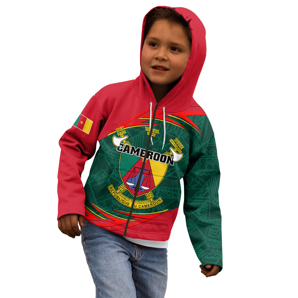 Personalised Cameroon Kid Hoodie Cameroun Coat Of Arms Mix African Pattern - Wonder Print Shop
