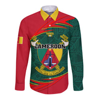 Personalised Cameroon Long Sleeve Button Shirt Cameroun Coat Of Arms Mix African Pattern - Wonder Print Shop