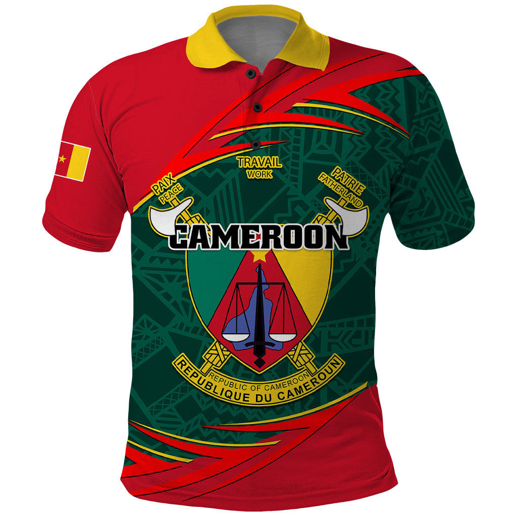 Personalised Cameroon Polo Shirt Cameroun Coat Of Arms Mix African Pattern - Wonder Print Shop