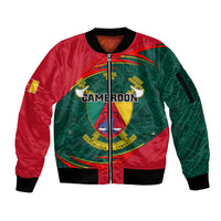 Personalised Cameroon Sleeve Zip Bomber Jacket Cameroun Coat Of Arms Mix African Pattern - Wonder Print Shop