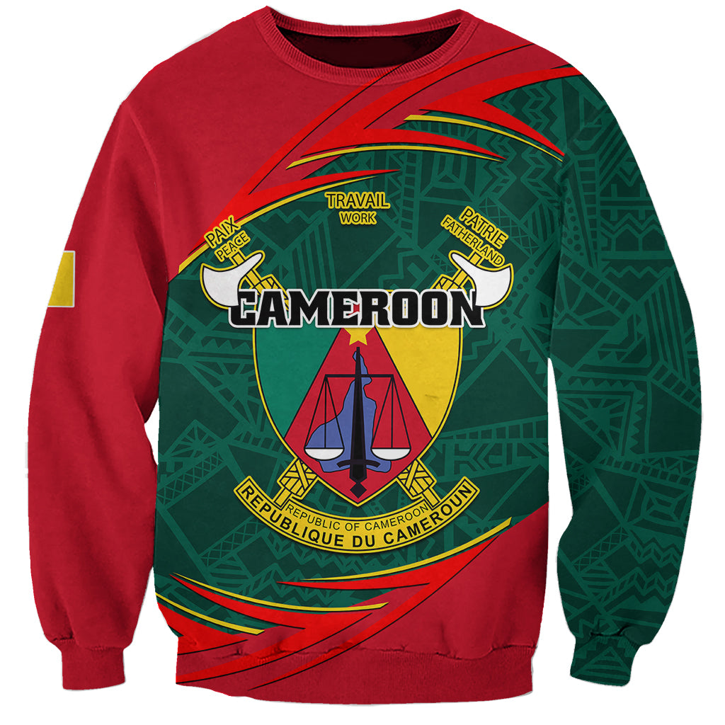 Personalised Cameroon Sweatshirt Cameroun Coat Of Arms Mix African Pattern - Wonder Print Shop