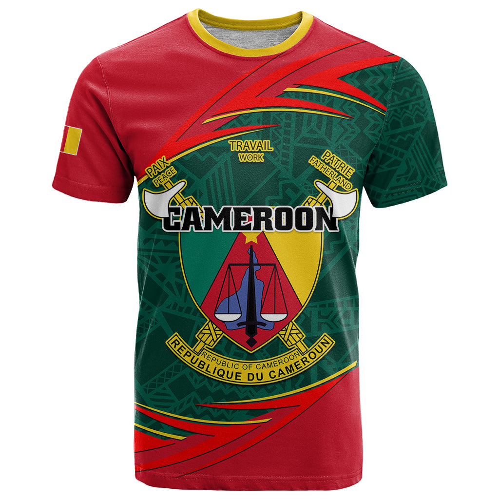 Personalised Cameroon T Shirt Cameroun Coat Of Arms Mix African Pattern - Wonder Print Shop