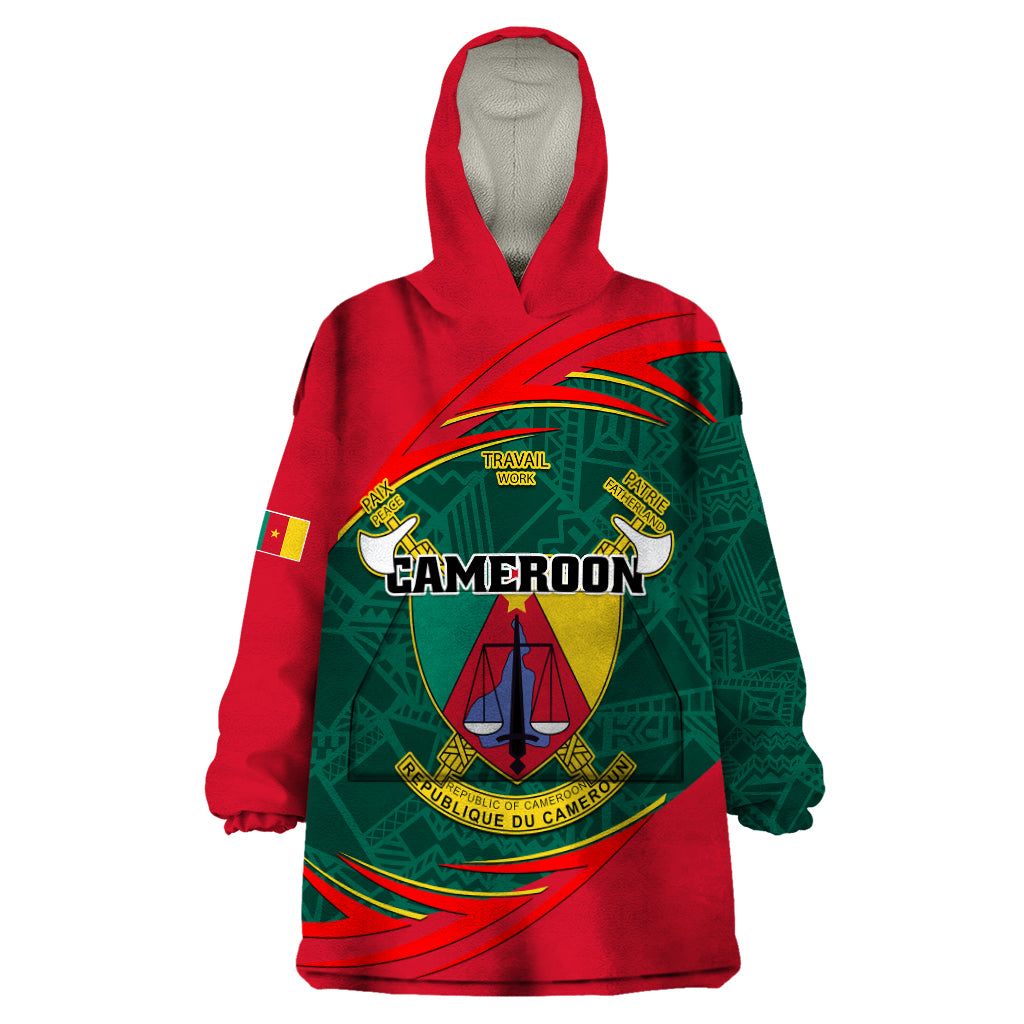 Personalised Cameroon Wearable Blanket Hoodie Cameroun Coat Of Arms Mix African Pattern - Wonder Print Shop
