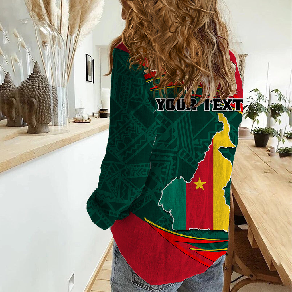 Personalised Cameroon Women Casual Shirt Cameroun Coat Of Arms Mix African Pattern - Wonder Print Shop