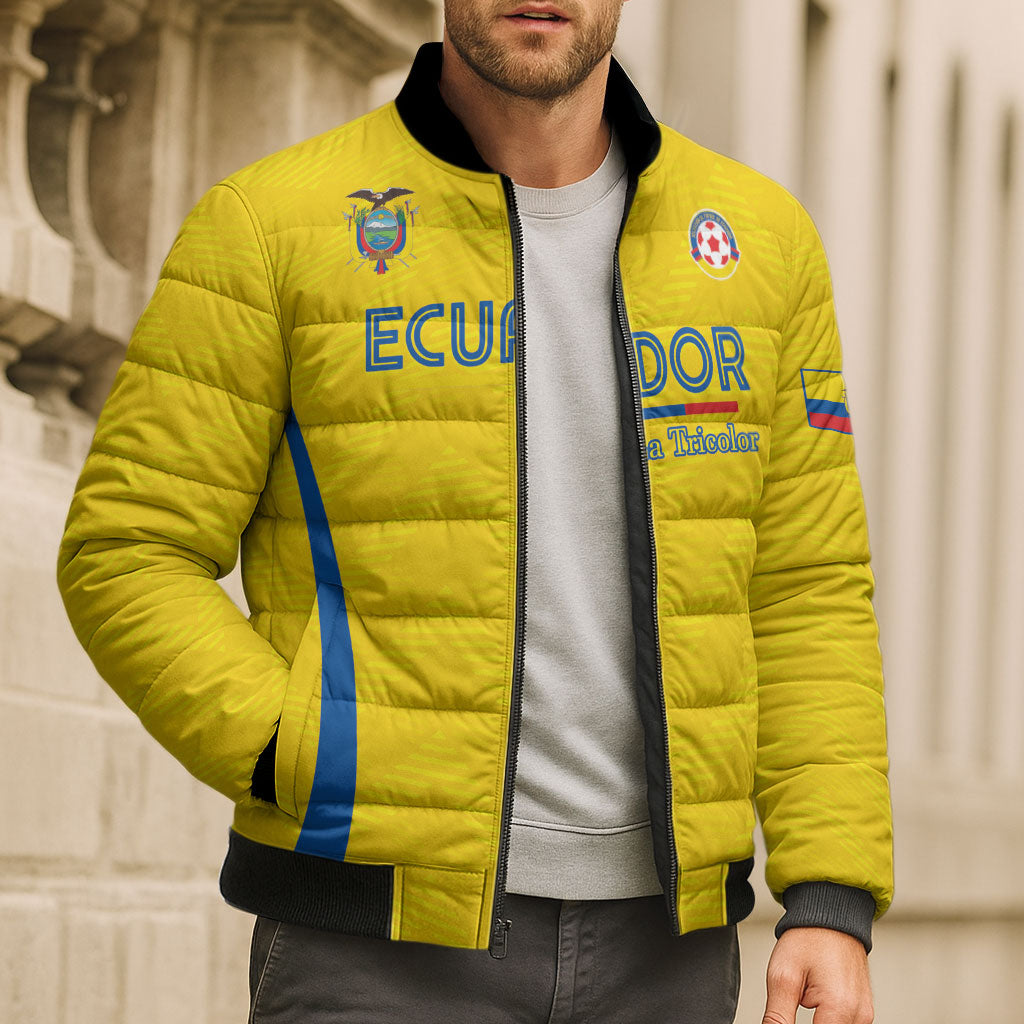 Custom Ecuador 2026 World Football Bomber Puffer Jacket La Tri Go Champion Yellow Edition