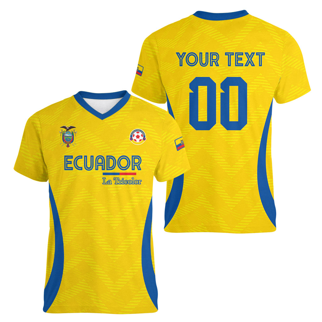 Custom Ecuador 2026 World Football Women V-Neck T-Shirt La Tri Go Champion Yellow Edition