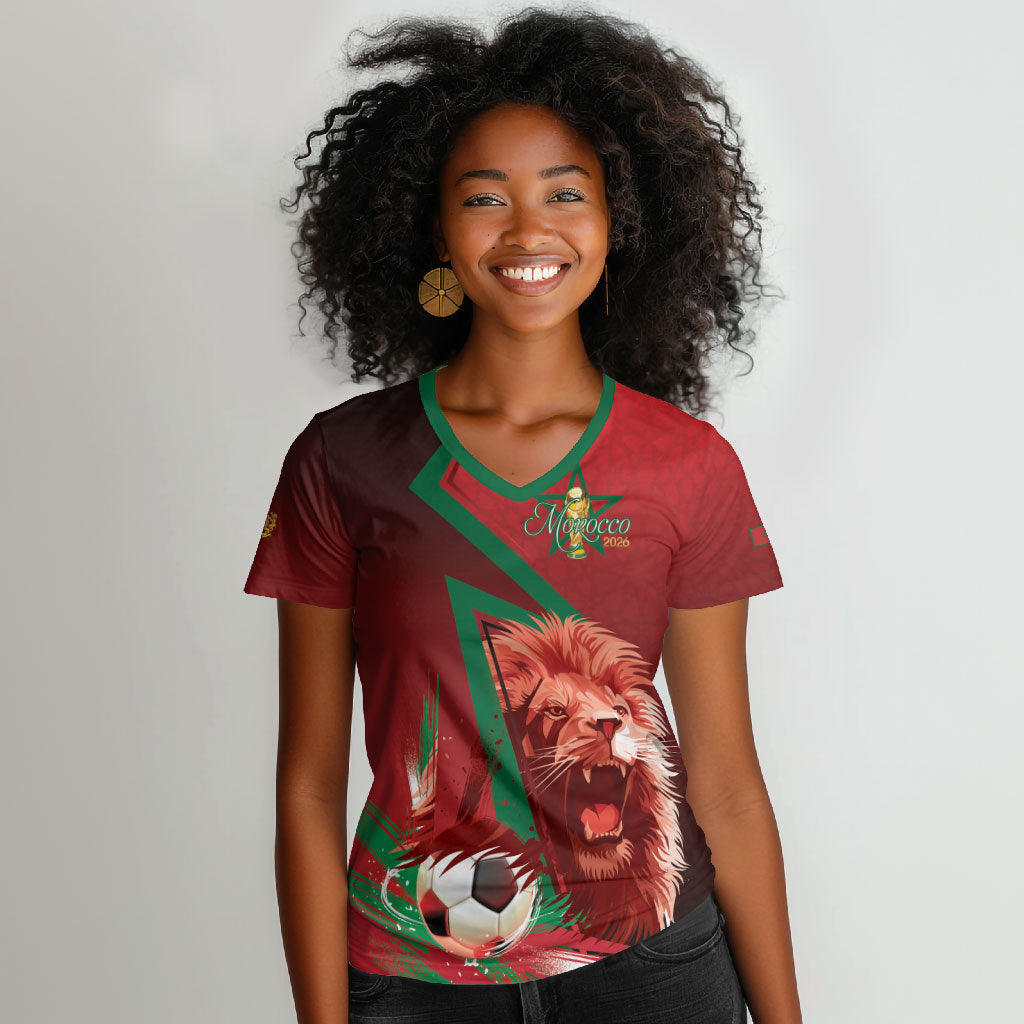 Custom Morocco 2026 World Football Women V-Neck T-Shirt Together for One Goal Champions