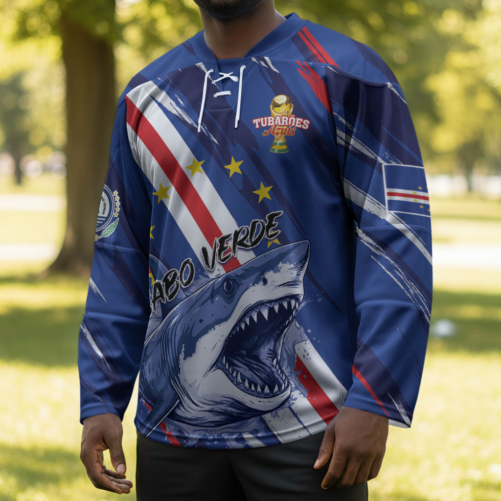 Custom World Football 2026 Cabo Verde Hockey Jersey Tubaroes Azuis Victory
