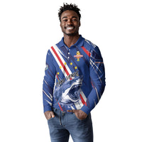 Custom World Football 2026 Cabo Verde Long Sleeve Polo Shirt Tubaroes Azuis Victory