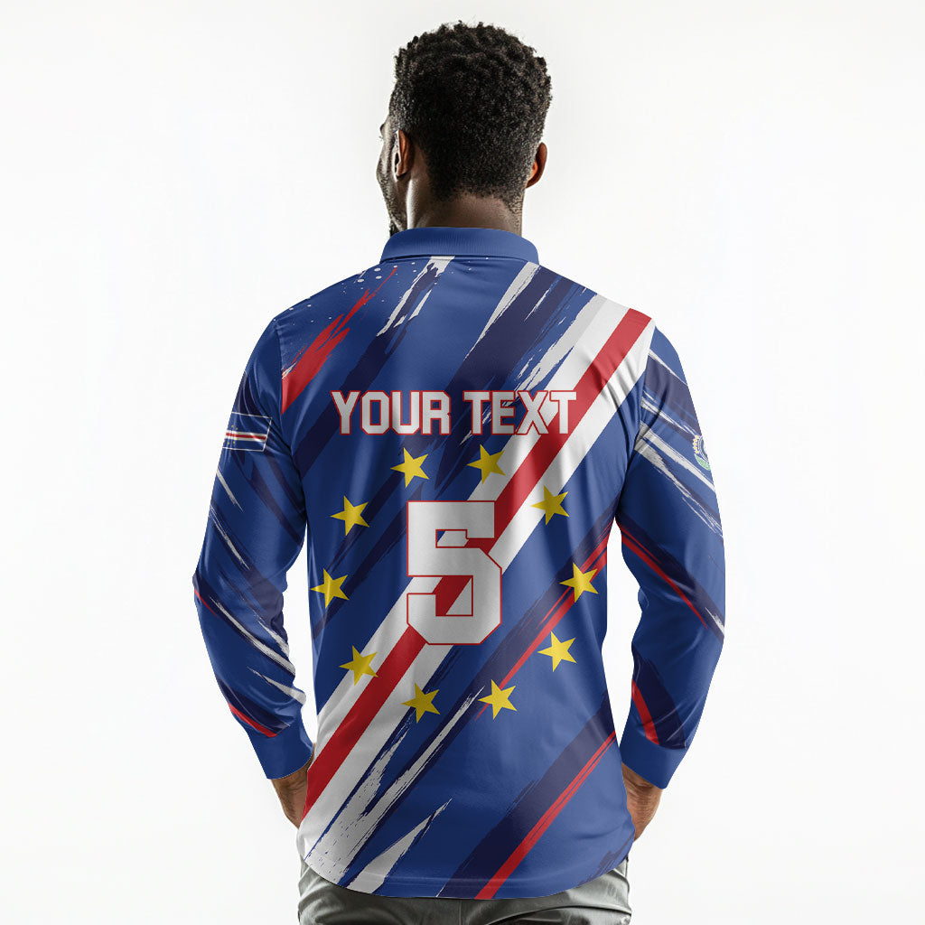 Custom World Football 2026 Cabo Verde Long Sleeve Polo Shirt Tubaroes Azuis Victory