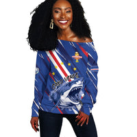 Custom World Football 2026 Cabo Verde Off Shoulder Sweater Tubaroes Azuis Victory