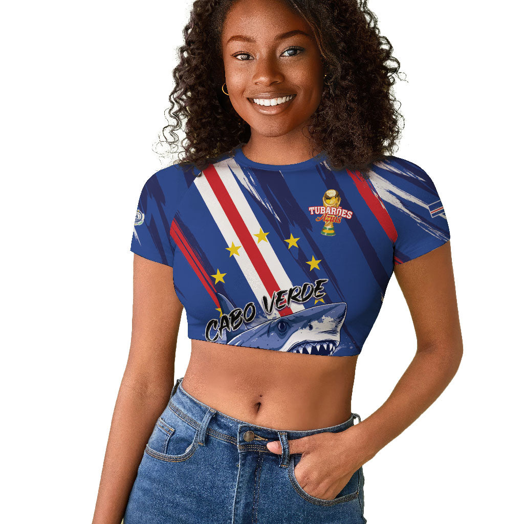 Custom World Football 2026 Cabo Verde Raglan Cropped T shirt Tubaroes Azuis Victory
