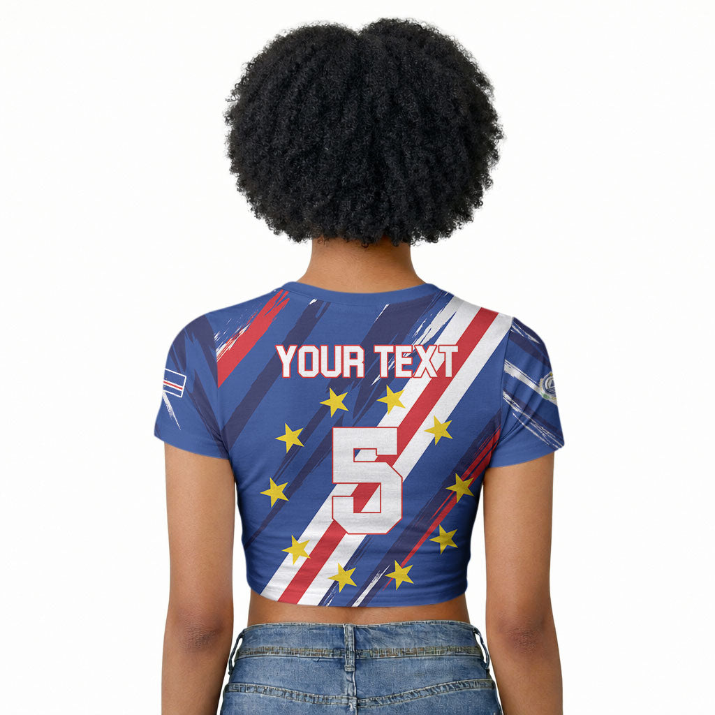 Custom World Football 2026 Cabo Verde Raglan Cropped T shirt Tubaroes Azuis Victory