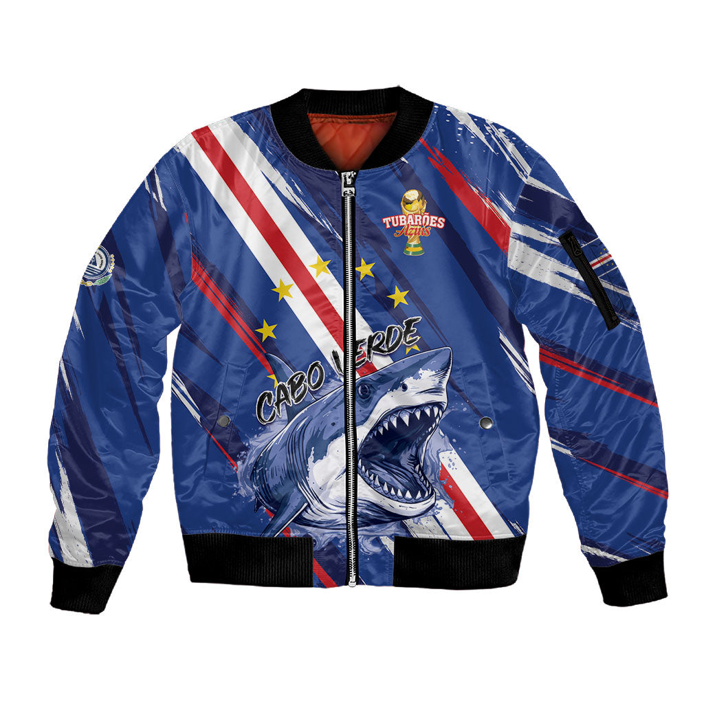 Custom World Football 2026 Cabo Verde Sleeve Zip Bomber Jacket Tubaroes Azuis Victory