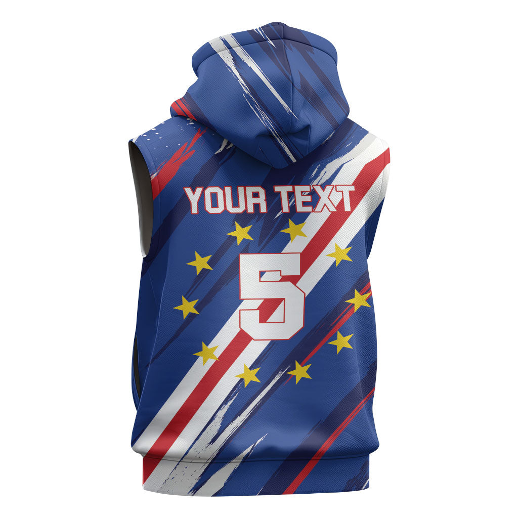 Custom World Football 2026 Cabo Verde Sleeveless Zip Hoodie Tubaroes Azuis Victory