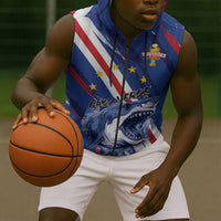 Custom World Football 2026 Cabo Verde Sleeveless Zip Hoodie Tubaroes Azuis Victory