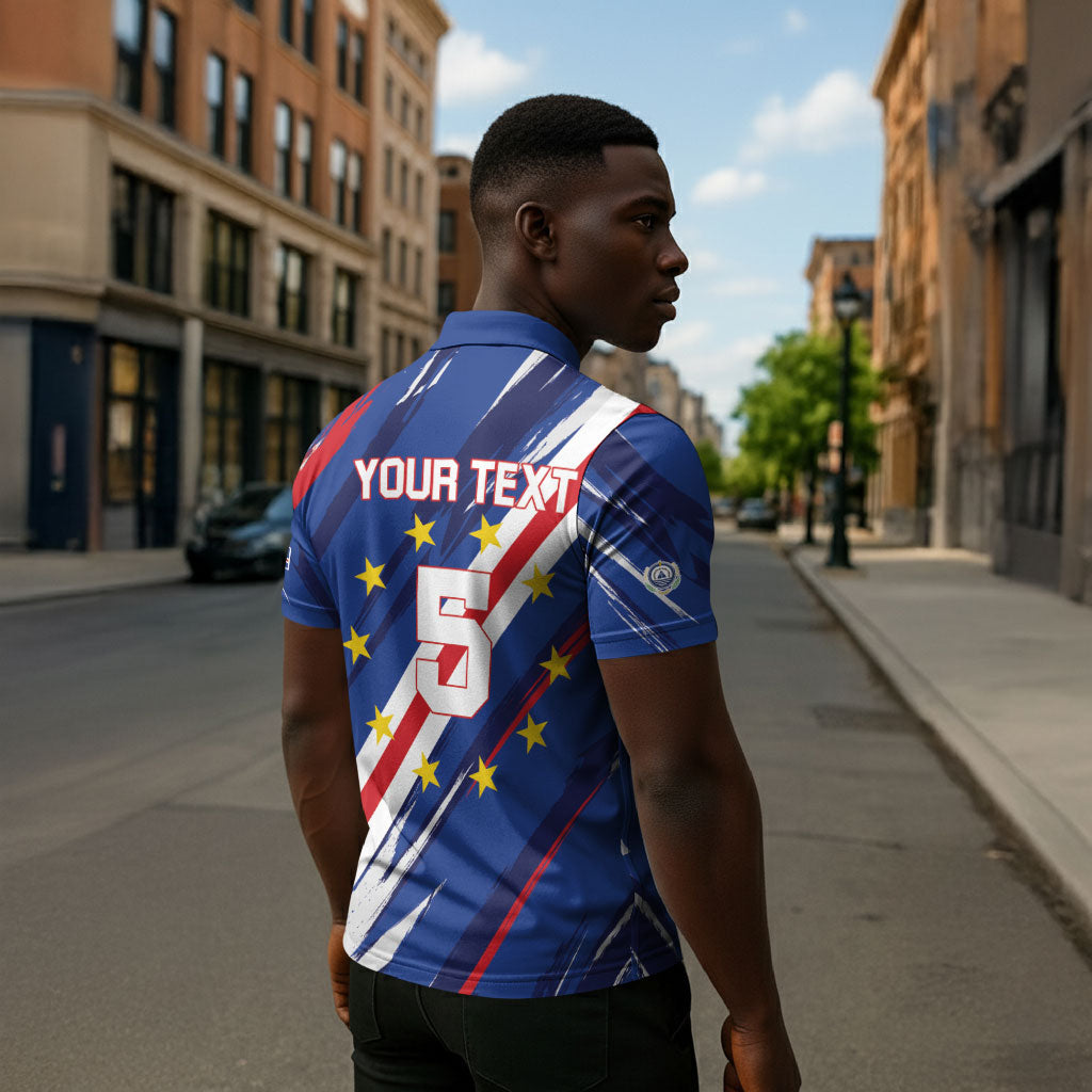 Custom World Football 2026 Cabo Verde Zipper Polo Shirt Tubaroes Azuis Victory
