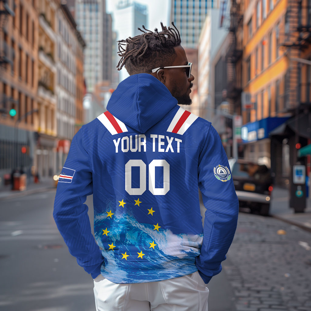 Custom Cape Verde Football 2026 Blue Shark Hoodie Go Champions