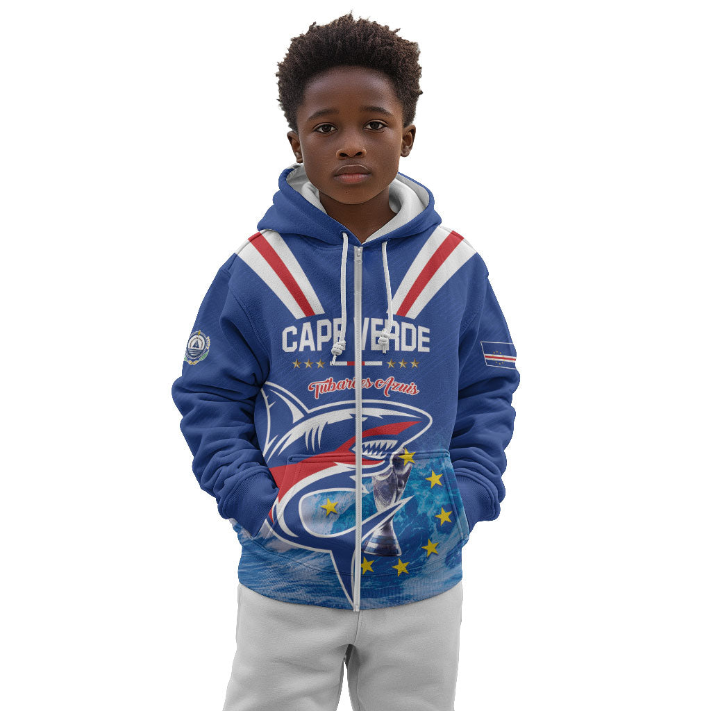 Custom Cape Verde Football 2026 Blue Shark Kid Hoodie Go Champions