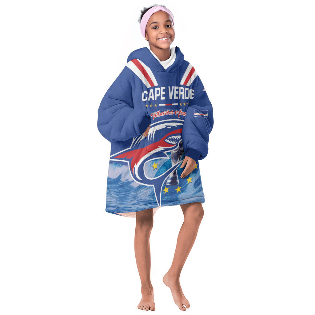 Custom Cape Verde Football 2026 Blue Shark Kid Wearable Blanket Hoodie Go Champions