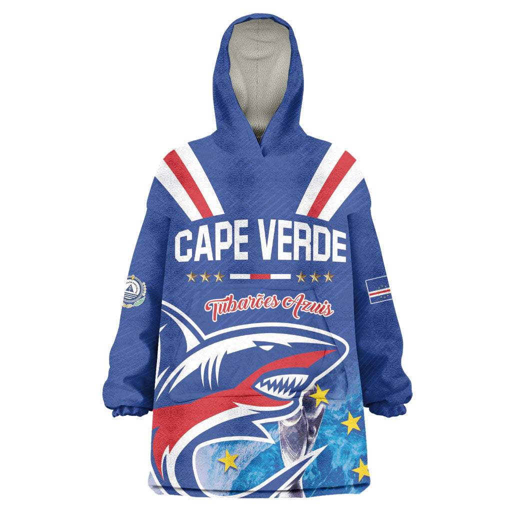 Custom Cape Verde Football 2026 Blue Shark Kid Wearable Blanket Hoodie Go Champions
