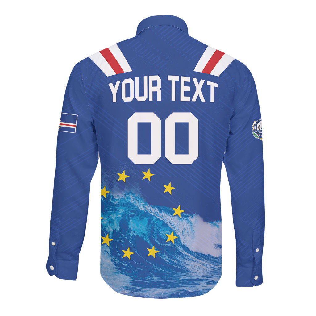 Custom Cape Verde Football 2026 Blue Shark Long Sleeve Button Shirt Go Champions