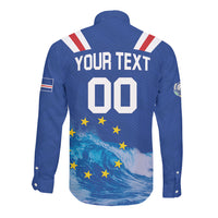 Custom Cape Verde Football 2026 Blue Shark Long Sleeve Button Shirt Go Champions