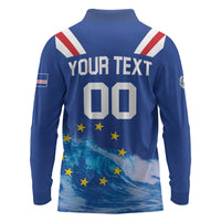 Custom Cape Verde Football 2026 Blue Shark Long Sleeve Polo Shirt Go Champions