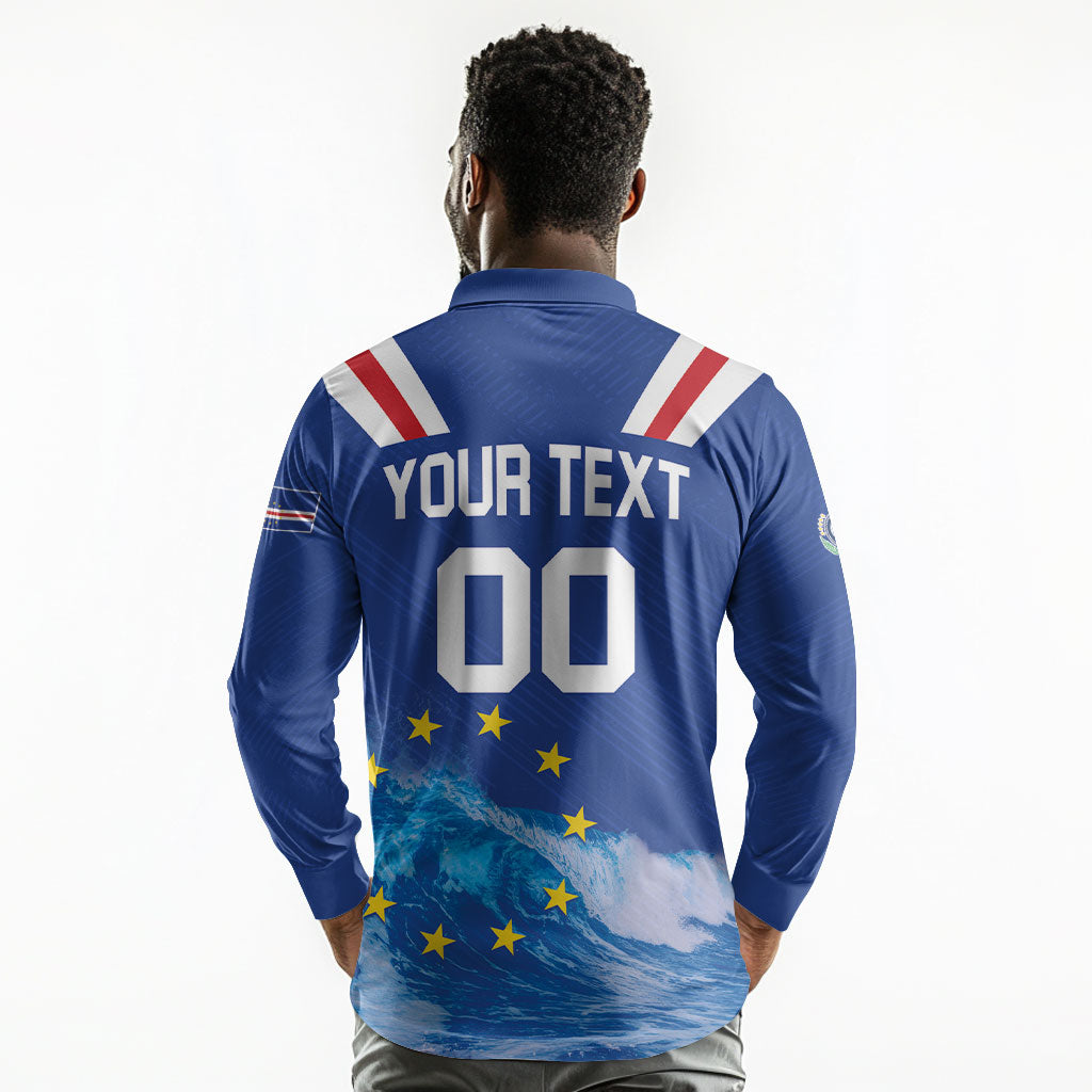 Custom Cape Verde Football 2026 Blue Shark Long Sleeve Polo Shirt Go Champions