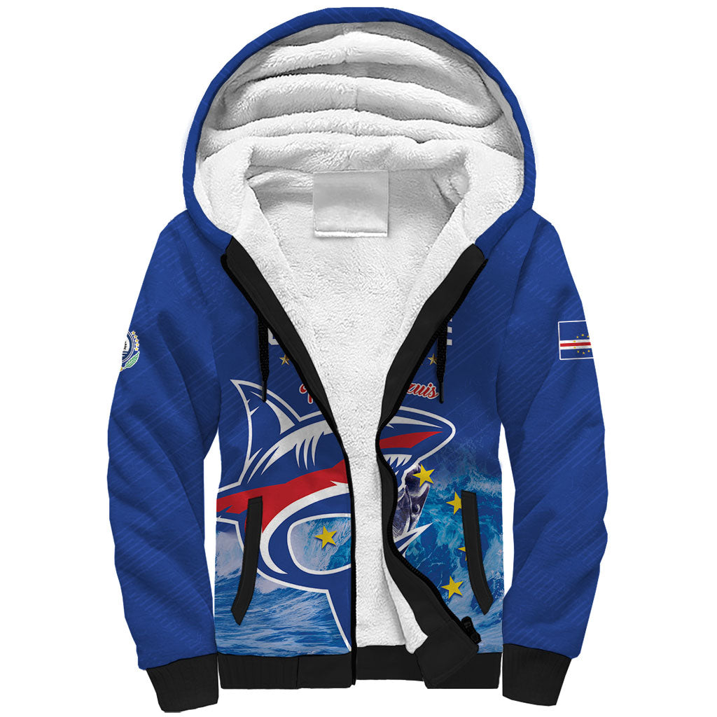Custom Cape Verde Football 2026 Blue Shark Sherpa Hoodie Go Champions