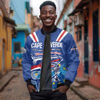 Custom Cape Verde Football 2026 Blue Shark Sleeve Zip Bomber Jacket Go Champions