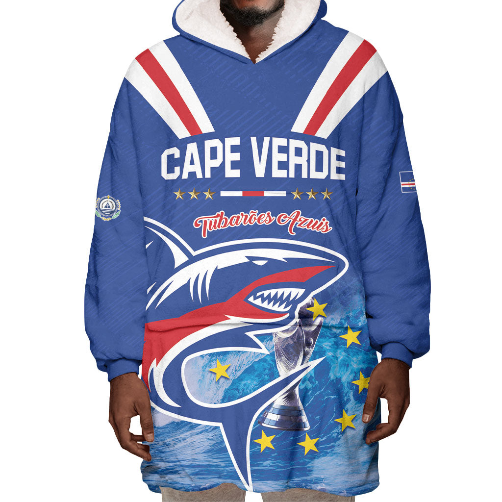 Custom Cape Verde Football 2026 Blue Shark Wearable Blanket Hoodie Go Champions