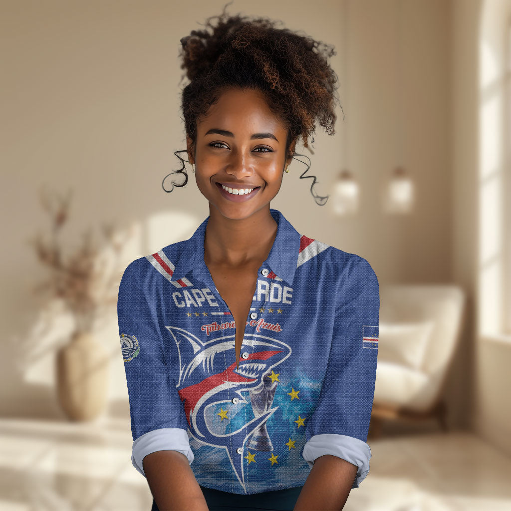Custom Cape Verde Football 2026 Blue Shark Women Casual Shirt Go Champions