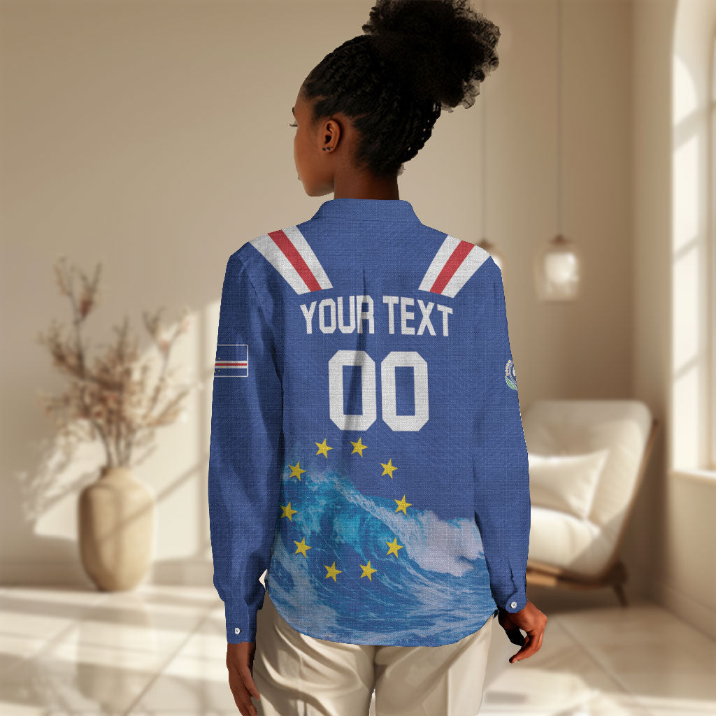 Custom Cape Verde Football 2026 Blue Shark Women Casual Shirt Go Champions