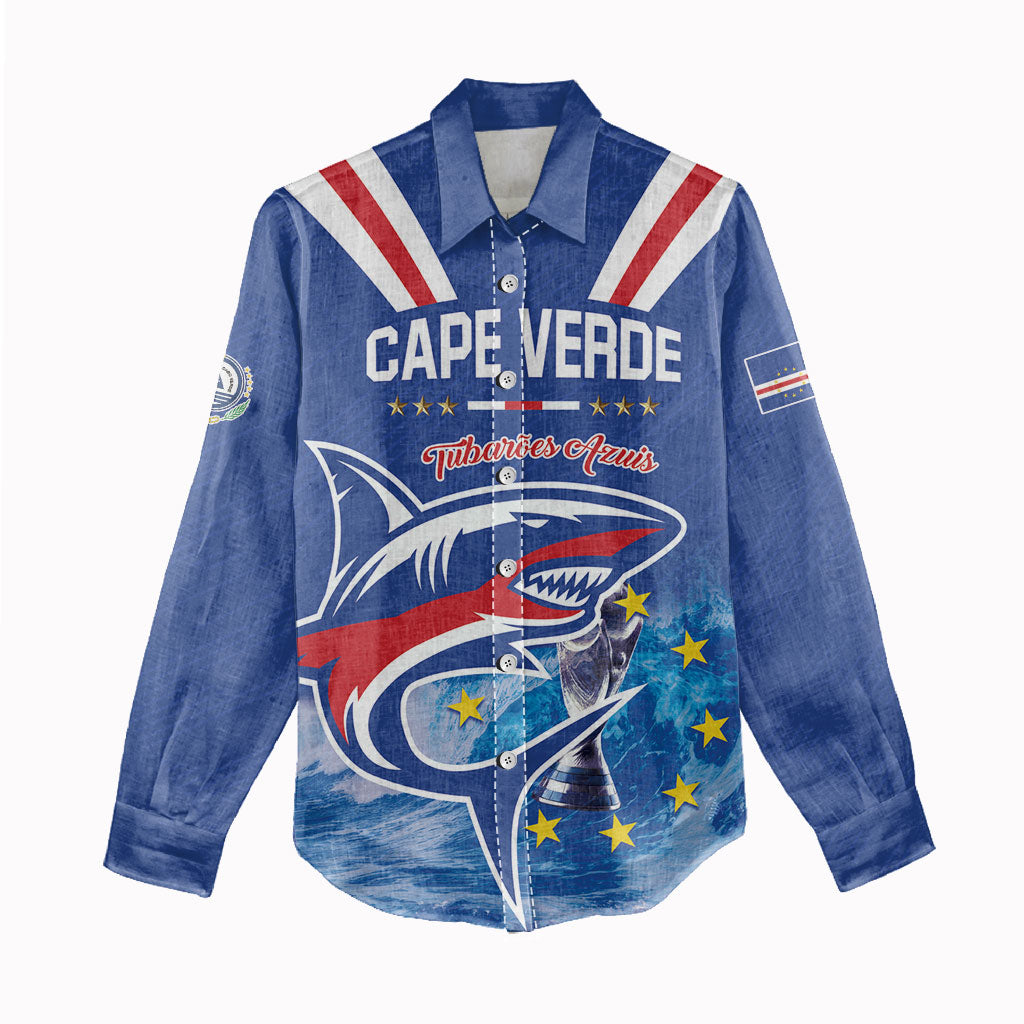 Custom Cape Verde Football 2026 Blue Shark Women Casual Shirt Go Champions