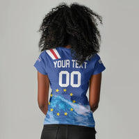 Custom Cape Verde Football 2026 Blue Shark Women V-Neck T-Shirt Go Champions