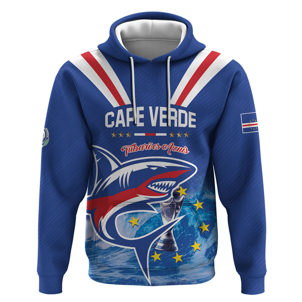 Custom Cape Verde Football 2026 Blue Shark Zip Hoodie Go Champions