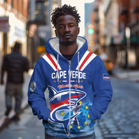 Custom Cape Verde Football 2026 Blue Shark Zip Hoodie Go Champions