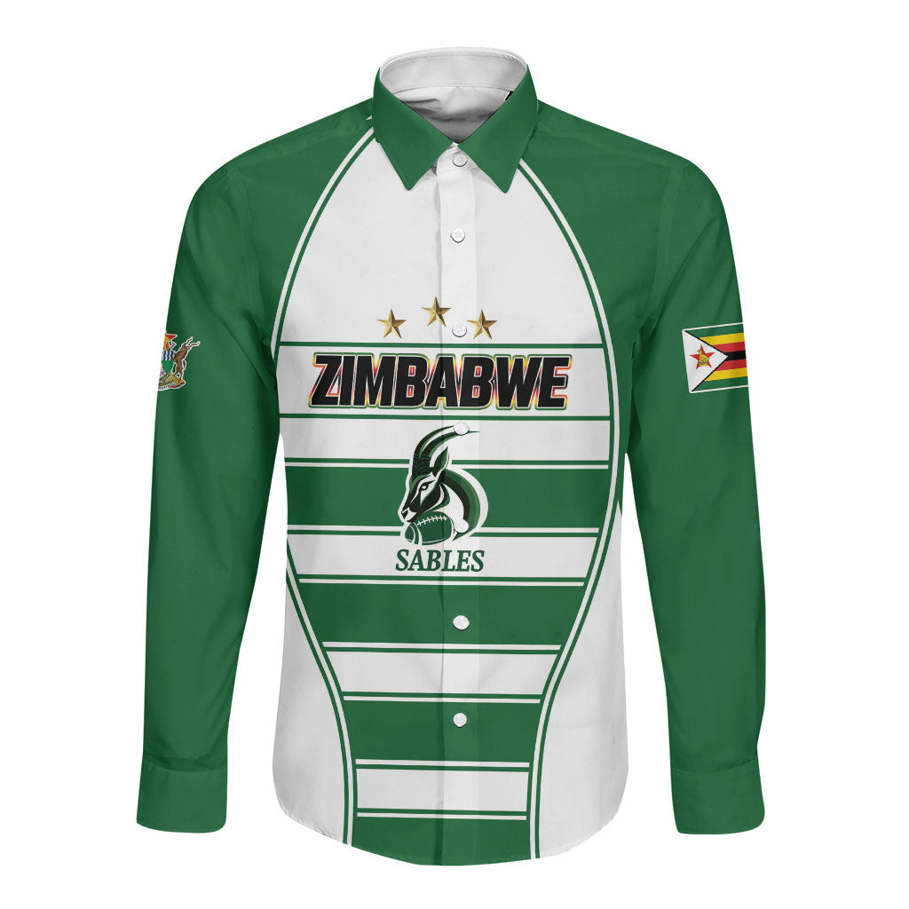 Custom Zimbabwe Rugby 3rd Africa Cup Long Sleeve Button Shirt The Sables Back-to-Back Champions