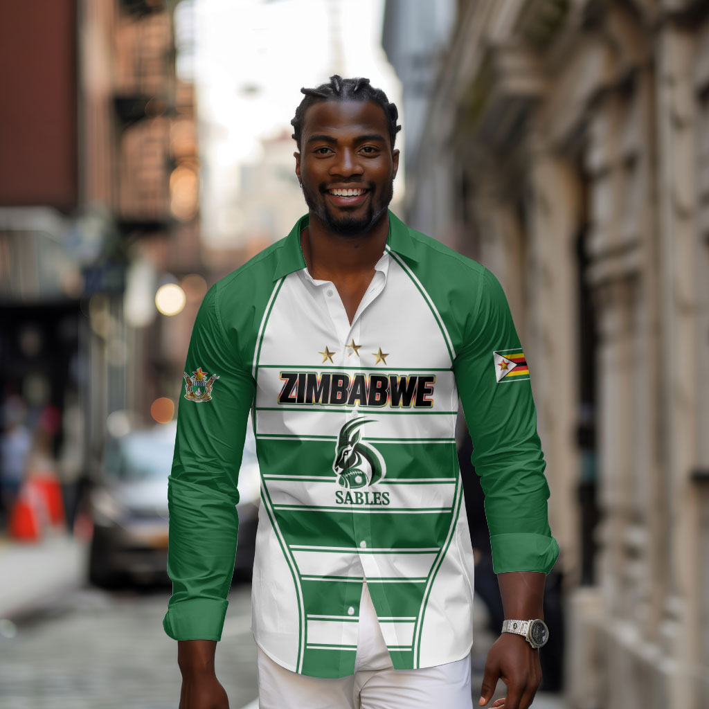 Custom Zimbabwe Rugby 3rd Africa Cup Long Sleeve Button Shirt The Sables Back-to-Back Champions