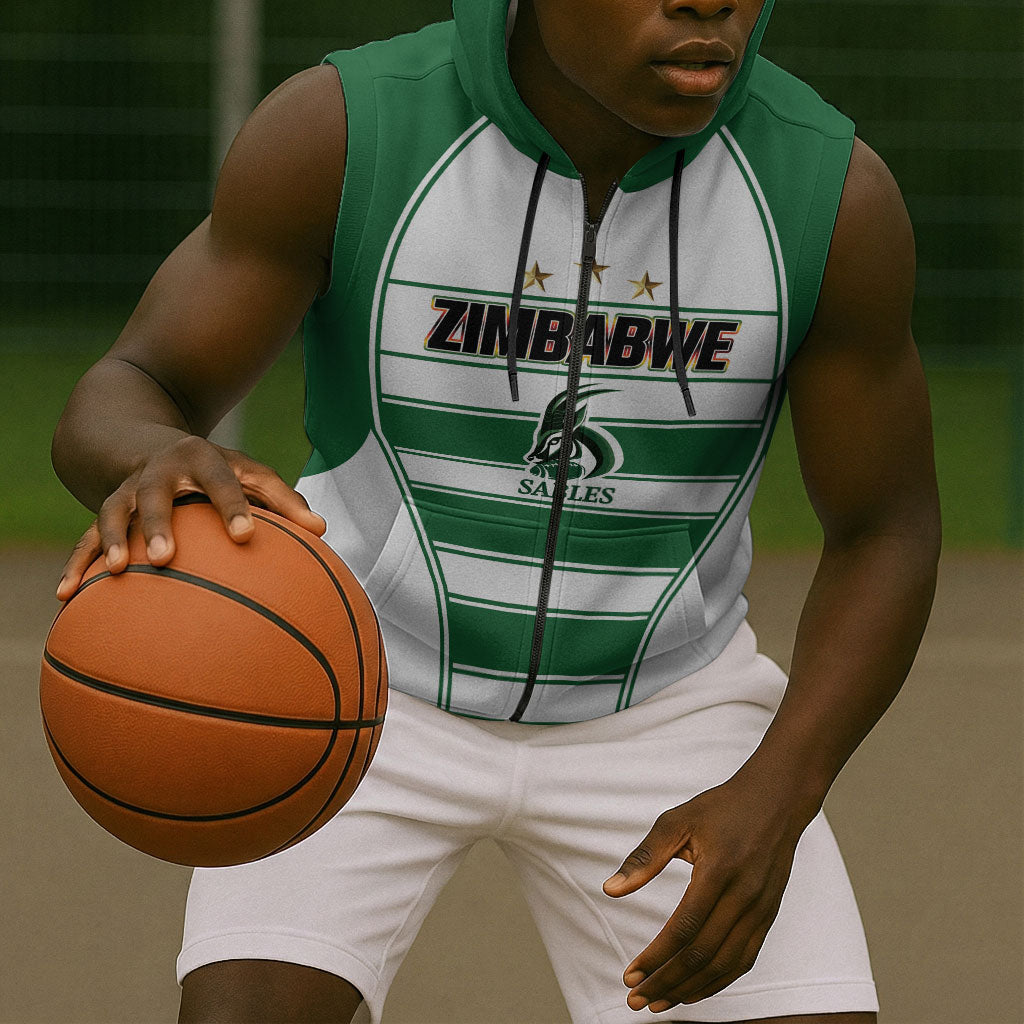 Custom Zimbabwe Rugby 3rd Africa Cup Sleeveless Zip Hoodie The Sables Back-to-Back Champions