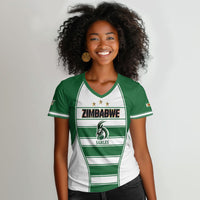 Custom Zimbabwe Rugby 3rd Africa Cup Women V-Neck T-Shirt The Sables Back-to-Back Champions