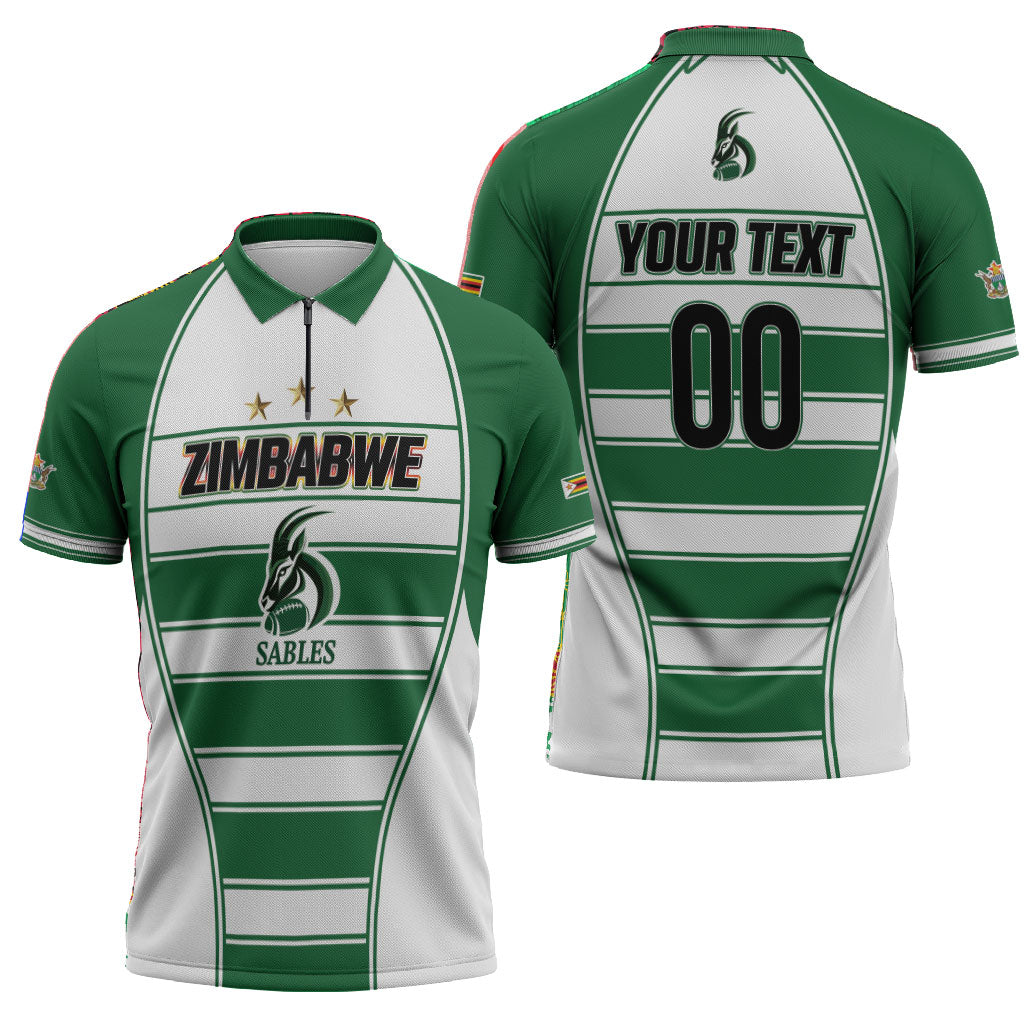 Custom Zimbabwe Rugby 3rd Africa Cup Zipper Polo Shirt The Sables Back-to-Back Champions