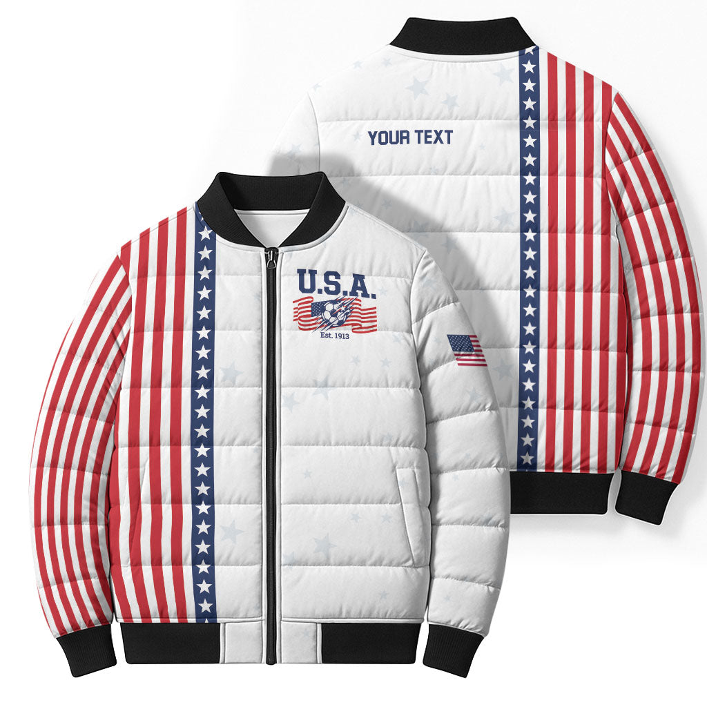 Personalized Soccer USA Est 1913 Bomber Puffer Jacket Patriotic United States