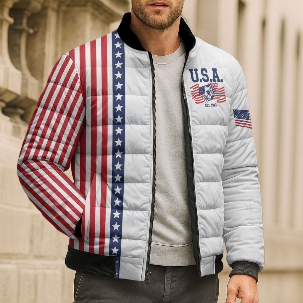 Personalized Soccer USA Est 1913 Bomber Puffer Jacket Patriotic United States