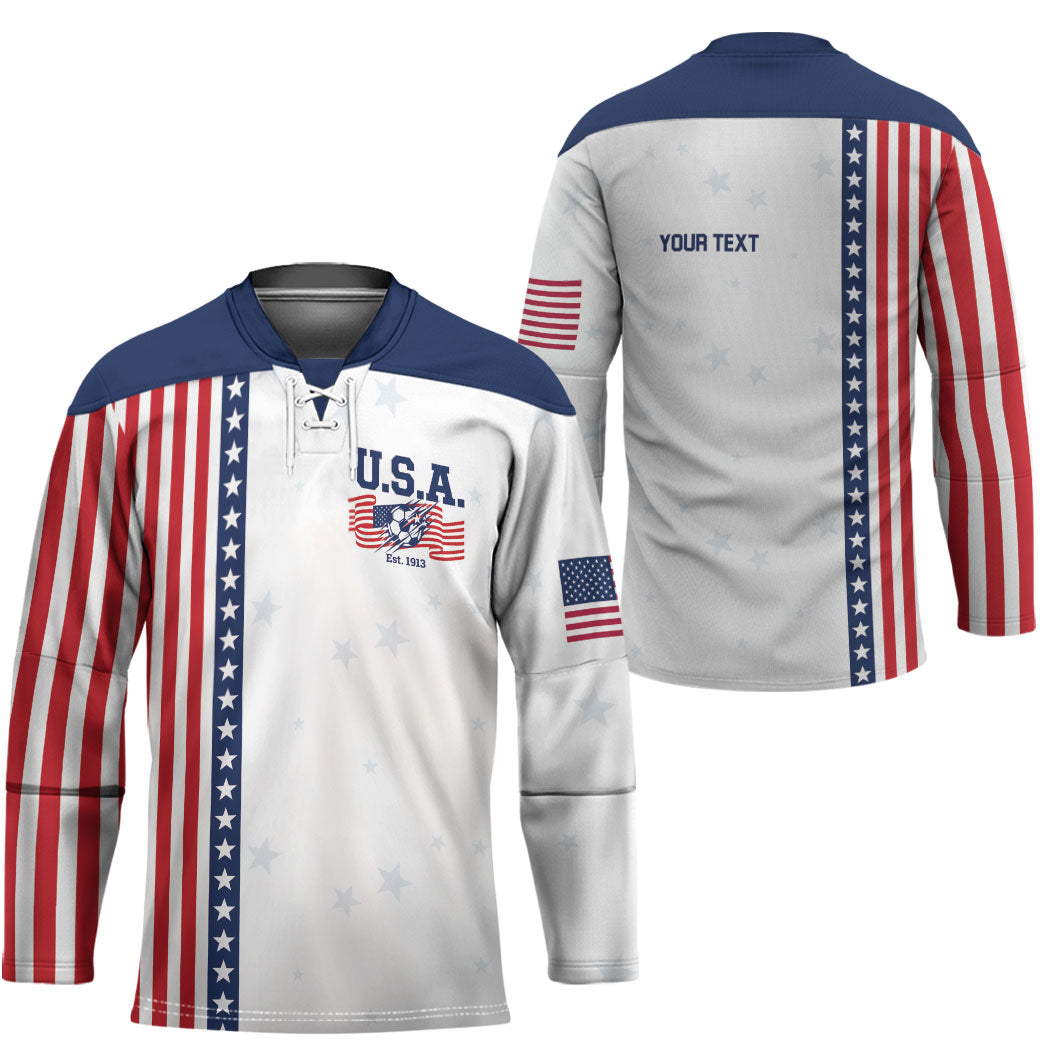 Personalized Soccer USA Est 1913 Hockey Jersey Patriotic United States