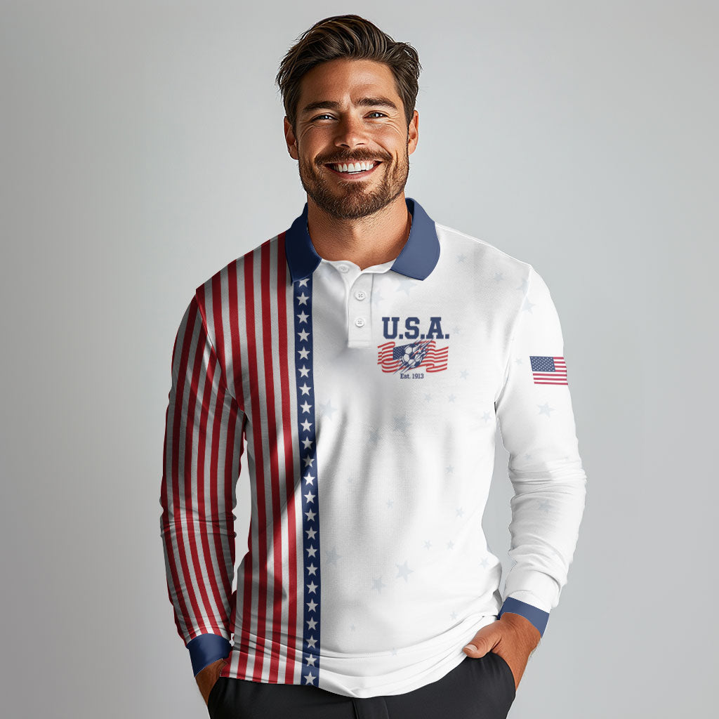 Personalized Soccer USA Est 1913 Long Sleeve Polo Shirt Patriotic United States