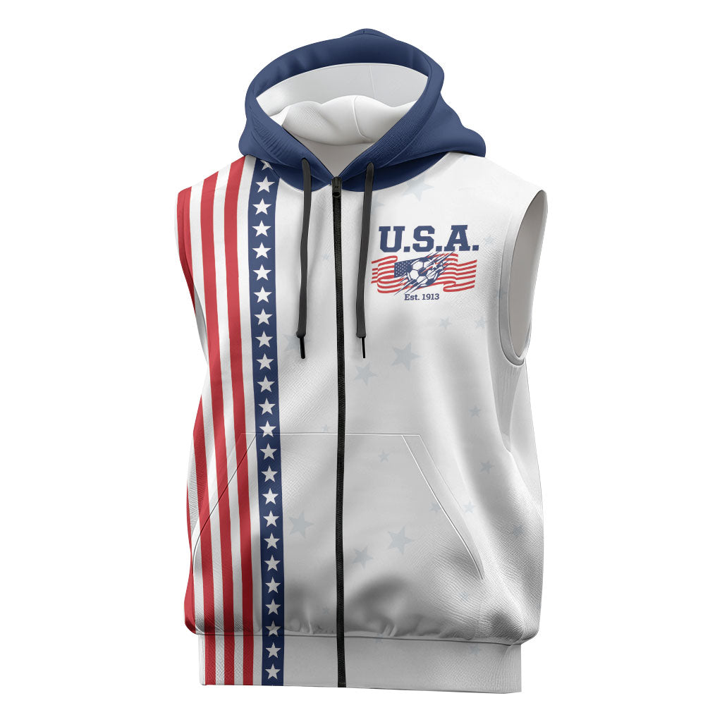 Personalized Soccer USA Est 1913 Sleeveless Zip Hoodie Patriotic United States