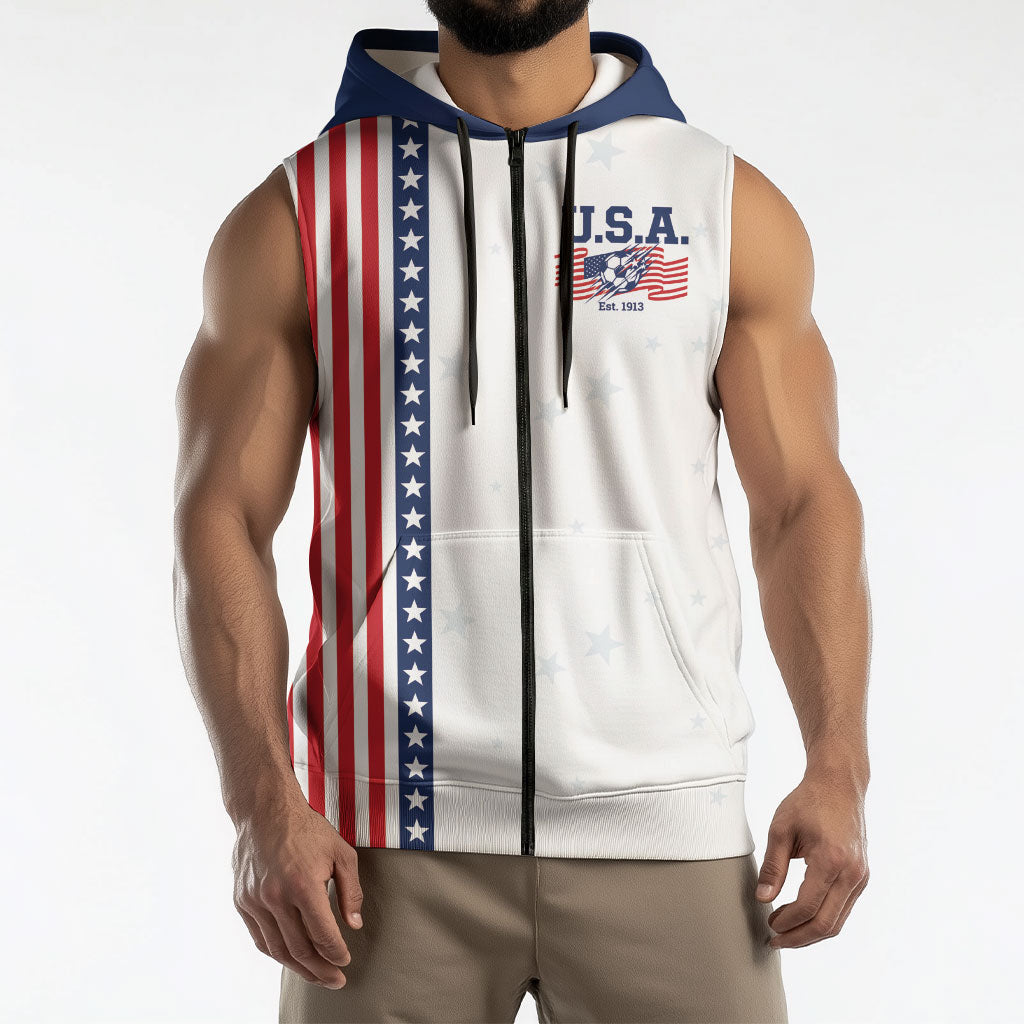 Personalized Soccer USA Est 1913 Sleeveless Zip Hoodie Patriotic United States